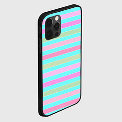 Чехол для iPhone 12 Pro Max Pink turquoise stripes horizontal Полосатый узор, цвет: 3D-черный — фото 2