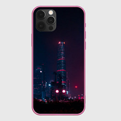 Чехол для iPhone 12 Pro Max Неоновый ночной город - Тёмно-розовый, цвет: 3D-малиновый