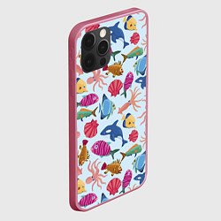 Чехол для iPhone 12 Pro Max Паттерн из морских жителей Лето, цвет: 3D-малиновый — фото 2