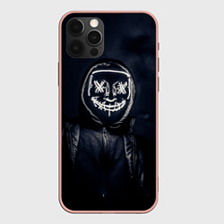 Чехол iPhone 12 Pro Max Неоновая маска анонимуса - Белый