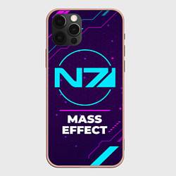 Чехол для iPhone 12 Pro Max Символ Mass Effect в неоновых цветах на темном фон, цвет: 3D-светло-розовый