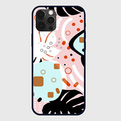 Чехол iPhone 12 Pro Max Абстрактные фигуры с пальмовыми листами на розовом