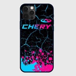 Чехол для iPhone 12 Pro Max Chery - neon gradient: символ сверху, цвет: 3D-черный