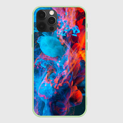 Чехол для iPhone 12 Pro Max Абстрактное переплетение оранжевой и синей красок, цвет: 3D-салатовый