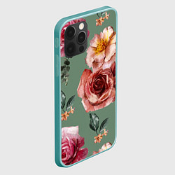 Чехол для iPhone 12 Pro Max Цветы Нарисованные Розы и Пионы, цвет: 3D-мятный — фото 2