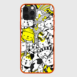 Чехол iPhone 12 Pro Max Милые Чёрные и Жёлтые Коты