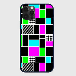 Чехол для iPhone 12 Pro Max Неоновый геометрический узор на черном, цвет: 3D-черный