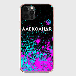 Чехол для iPhone 12 Pro Max Александр и неоновый герб России: символ сверху, цвет: 3D-светло-розовый