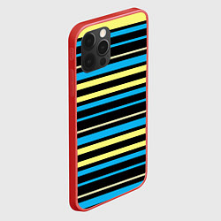 Чехол для iPhone 12 Pro Max Желто-голубые полосы на черном фоне, цвет: 3D-красный — фото 2