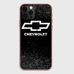 Чехол для iPhone 12 Pro Max Chevrolet с потертостями на темном фоне, цвет: 3D-светло-розовый