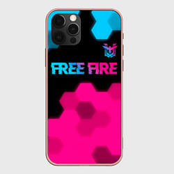 Чехол для iPhone 12 Pro Max Free Fire - neon gradient: символ сверху, цвет: 3D-светло-розовый
