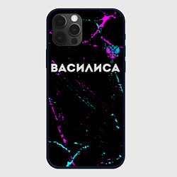 Чехол для iPhone 12 Pro Max Василиса и неоновый герб России: символ сверху, цвет: 3D-черный