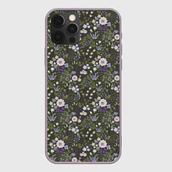 Чехол для iPhone 12 Pro Max Цветочки хаки, мелкий рисунок, цвет: 3D-серый