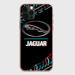 Чехол для iPhone 12 Pro Max Значок Jaguar в стиле glitch на темном фоне, цвет: 3D-светло-розовый