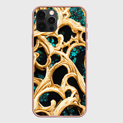 Чехол для iPhone 12 Pro Max Золотые ветви, цвет: 3D-светло-розовый
