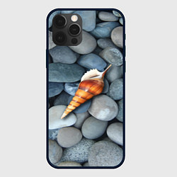 Чехол для iPhone 12 Pro Max Одинокая ракушка среди морских камней, цвет: 3D-черный
