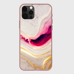 Чехол для iPhone 12 Pro Max Золотые и розовые мраморные узоры, цвет: 3D-светло-розовый
