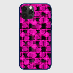 Чехол для iPhone 12 Pro Max Black and pink hearts pattern on checkered, цвет: 3D-тёмно-синий