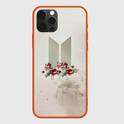 Чехол для iPhone 12 Pro Max BTS Logo And Flowers, цвет: 3D-красный