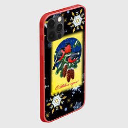 Чехол для iPhone 12 Pro Max Новый Год Три Снегиря, цвет: 3D-красный — фото 2