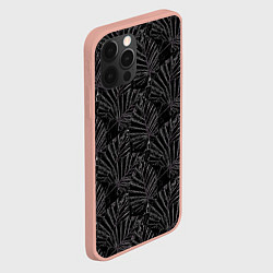 Чехол для iPhone 12 Pro Max Белые контуры тропических листьев на черном, цвет: 3D-светло-розовый — фото 2