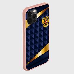 Чехол для iPhone 12 Pro Max Золотой герб России на объемном синим фоне, цвет: 3D-светло-розовый — фото 2