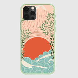 Чехол для iPhone 12 Pro Max Бурные волны на закате, цвет: 3D-салатовый