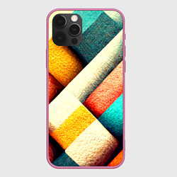 Чехол для iPhone 12 Pro Max Полосы-клетки, цвет: 3D-малиновый