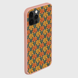 Чехол для iPhone 12 Pro Max Осенние кленовые листья в золотой чешуей на бирюзо, цвет: 3D-светло-розовый — фото 2