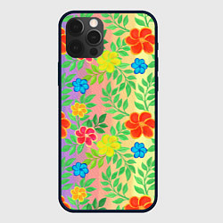 Чехол iPhone 12 Pro Max Яркий цветочный узор на радужном фоне