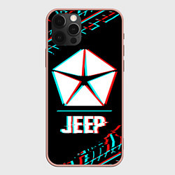 Чехол для iPhone 12 Pro Max Значок Jeep в стиле glitch на темном фоне, цвет: 3D-светло-розовый