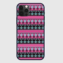 Чехол iPhone 12 Pro Max Черно-розовый скандинавский орнамент