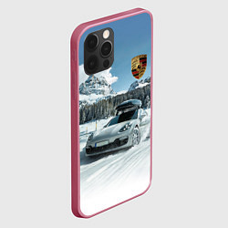 Чехол для iPhone 12 Pro Max Porsche on a mountain winter road, цвет: 3D-малиновый — фото 2