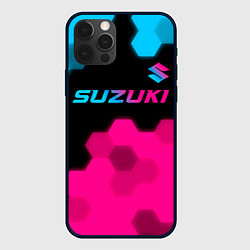 Чехол для iPhone 12 Pro Max Suzuki - neon gradient: символ сверху, цвет: 3D-черный