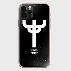 Чехол для iPhone 12 Pro Max Judas Priest glitch на темном фоне, цвет: 3D-светло-розовый