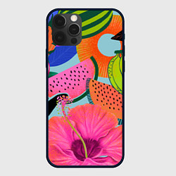 Чехол для iPhone 12 Pro Max Цветочный, фруктовый, тропический паттерн, цвет: 3D-черный