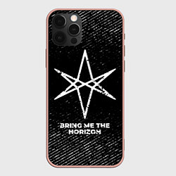 Чехол для iPhone 12 Pro Max Bring Me the Horizon с потертостями на темном фоне, цвет: 3D-светло-розовый