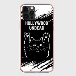 Чехол для iPhone 12 Pro Max Группа Hollywood Undead и рок кот, цвет: 3D-светло-розовый