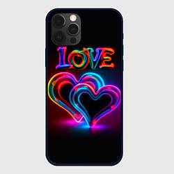 Чехол для iPhone 12 Pro Max Love - неоновые сердца, цвет: 3D-черный