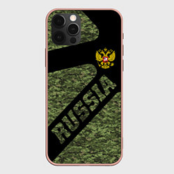 Чехол для iPhone 12 Pro Max Камуфляж - RUSSIA, цвет: 3D-светло-розовый