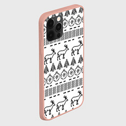 Чехол для iPhone 12 Pro Max Черно-белый узор с оленями, цвет: 3D-светло-розовый — фото 2