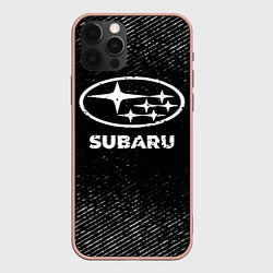 Чехол для iPhone 12 Pro Max Subaru с потертостями на темном фоне, цвет: 3D-светло-розовый