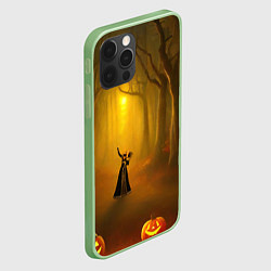 Чехол для iPhone 12 Pro Max Ведьма в черном платье в заколдованном лесу с тыкв, цвет: 3D-салатовый — фото 2