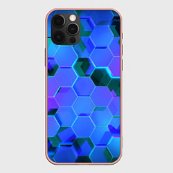 Чехол для iPhone 12 Pro Max Синие неоновые плиты, цвет: 3D-светло-розовый