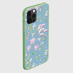 Чехол для iPhone 12 Pro Max Акварельные розовые цветы на голубом фоне, цвет: 3D-салатовый — фото 2