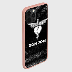 Чехол для iPhone 12 Pro Max Bon Jovi с потертостями на темном фоне, цвет: 3D-светло-розовый — фото 2