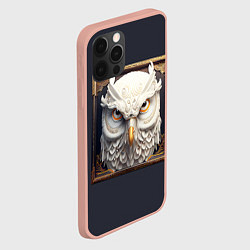 Чехол для iPhone 12 Pro Max Белая сова - барельеф в раме, цвет: 3D-светло-розовый — фото 2