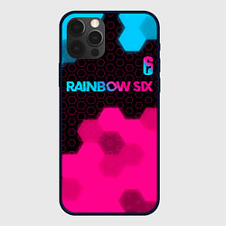 Чехол iPhone 12 Pro Max Rainbow Six - neon gradient: символ сверху