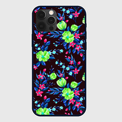 Чехол для iPhone 12 Pro Max Неоновые цветы - паттерн, цвет: 3D-черный