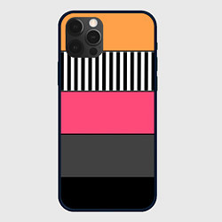 Чехол iPhone 12 Pro Max Полосатый узор желтые розовые черные полосы